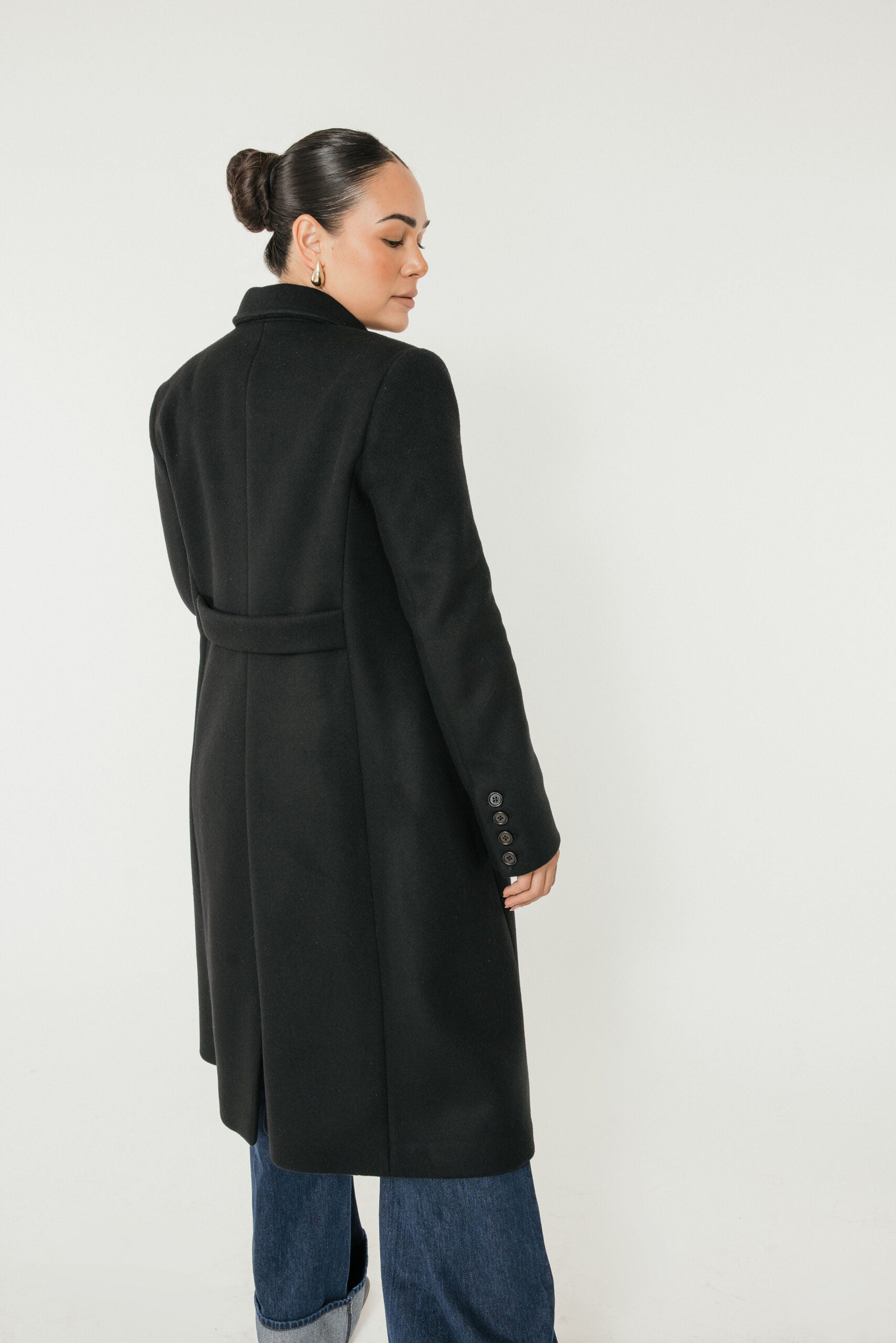 The Eleanor Longline Coat in Black Wool