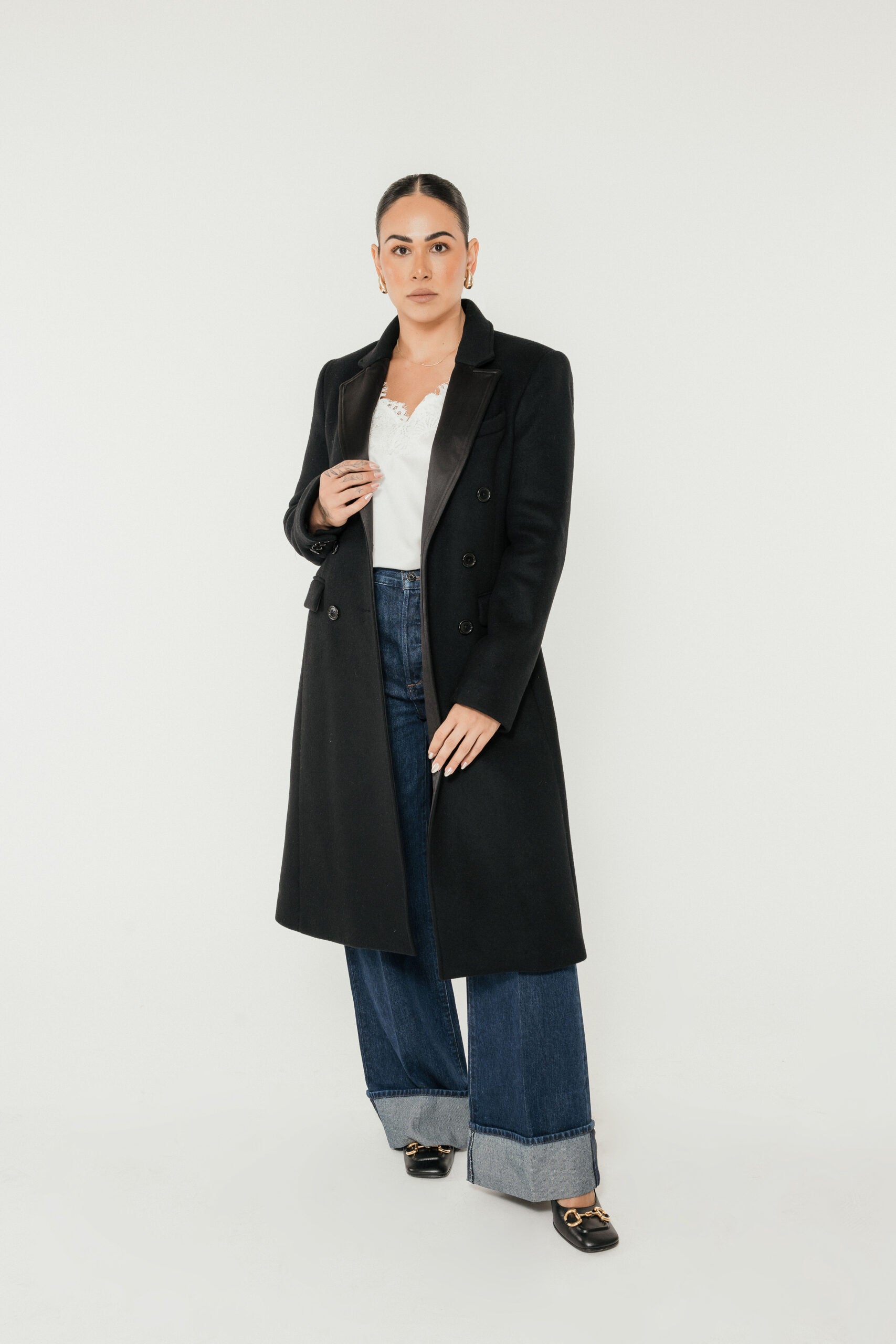 The Eleanor Longline Coat in Black Wool