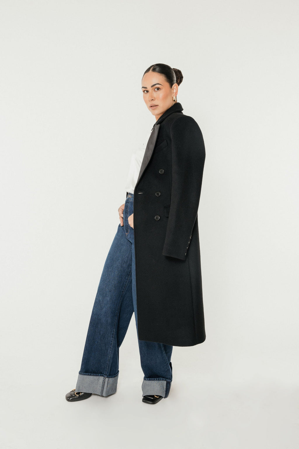 The Eleanor Longline Coat in Black Wool