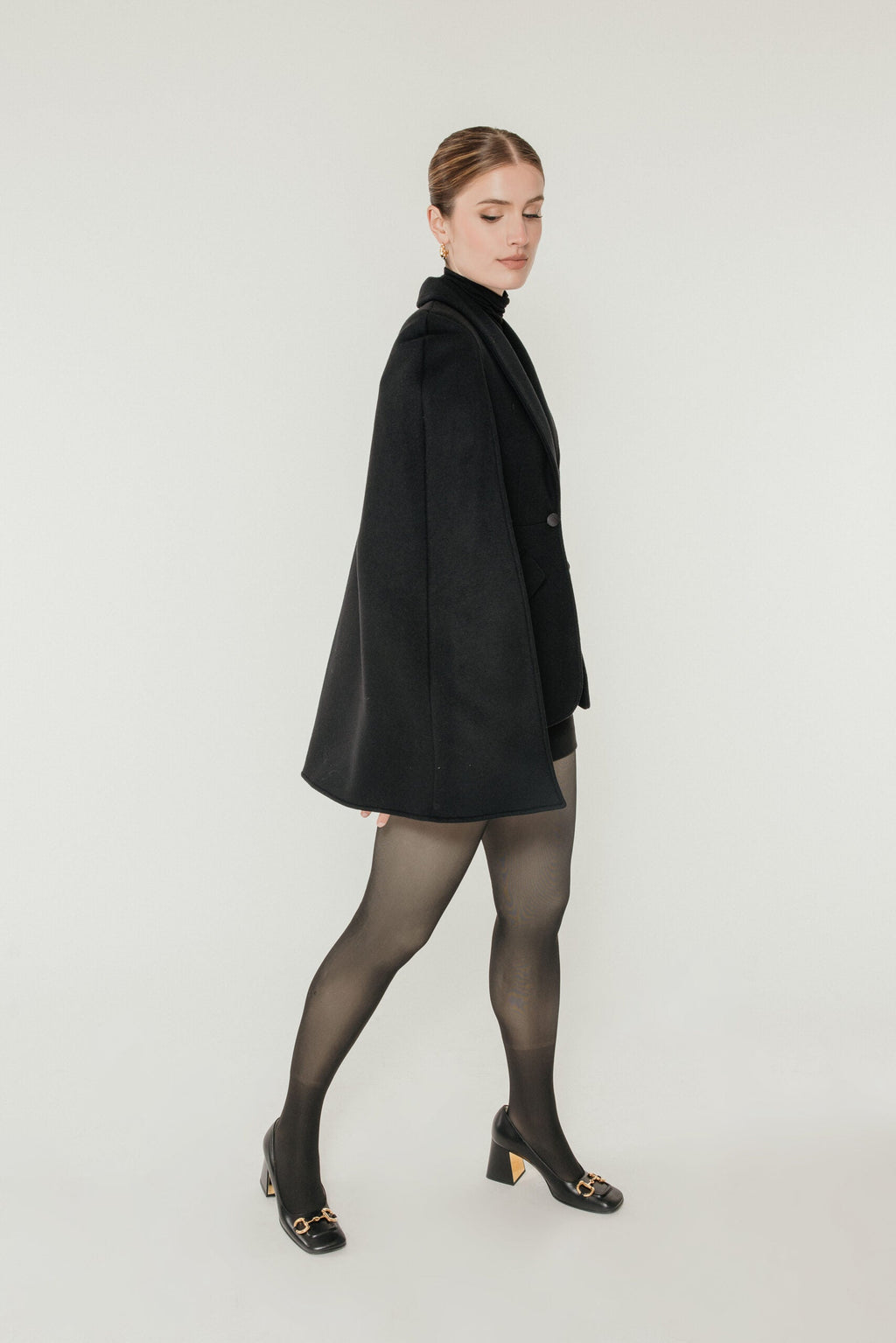 The Olivia Tailored Cape in Black Wool
