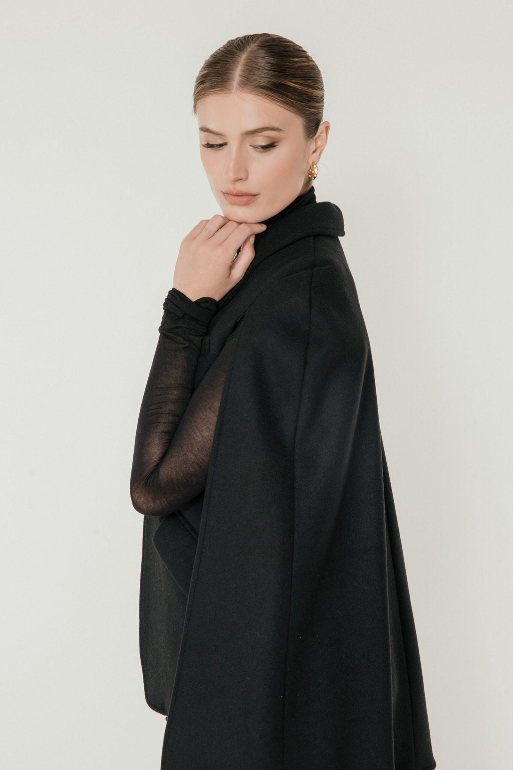 The Olivia Tailored Cape in Black Wool